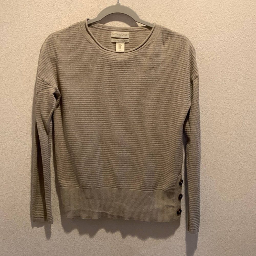 Cynthia Rowley Beige Linen/Cotton Blend Waffle Knit Long Sleeve Shirt. US Med.